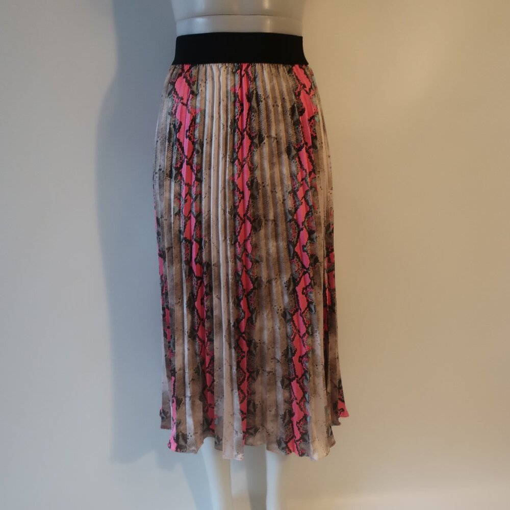 Womens Adelaide Pink Taupe Python Print Pleated Midi Skirt S *
